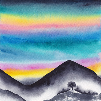 Arc en ciel sur les collines de Toscane Aquarelle CatMat